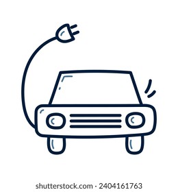 Hand drawn Electric Car doodle line illustration. Electric Car doodle icon vector.