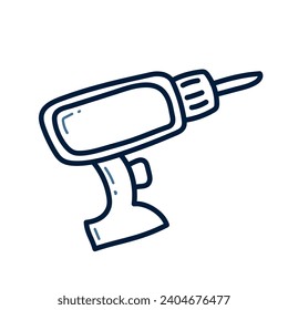 Handgezeichnete elektrische Bohrdoodle-Liniengrafik. Elektrischer Bohrdoodle-Icon-Vektorgrafik.