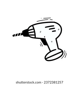 Hand Drawn Electric Drill Illustration. Doodle Vector. Isolated on White Background - EPS 10 Vector