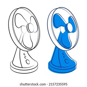 Hand drawn electric fan for cooling room in hot summer time. Maintaining comfortable temperature in room. Cartoon sketch vector isolated on white background