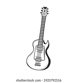 Hand Drawn Electric Guitar Icon In Doodle Style