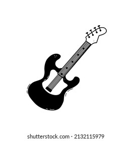 Hand drawn electric guitar. Musical instrument doodle style.