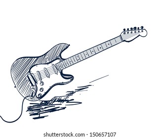 Hand Drawn Electric Guitar On White