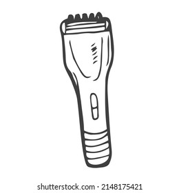 Hand drawn electric hair clipper, beard trimmer. vector doodle illustration