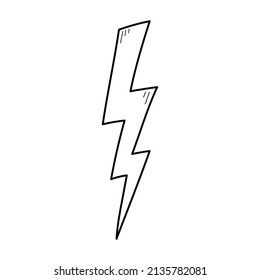 Hand drawn electric lightening element. Comic doodle sketch style. Thunderbolt for flash, energy concept icon. Vector illustration.