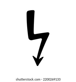 Handgezeichnetes elektrisches Leuchtelement. Comic-Doodle-Sketch-Stil. Donnerbolzen für Blitz, Energy Concept Icon. Vektorgrafik