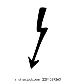 Hand drawn electric lightening element. Comic doodle sketch style. Thunderbolt for flash, energy concept icon. Vector illustration