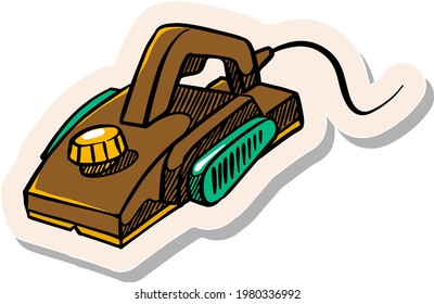 Hand drawn electric hand planer icon in sticker style vector illustration