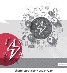 Hand drawn electricity icons with icons background. Vector illustration
