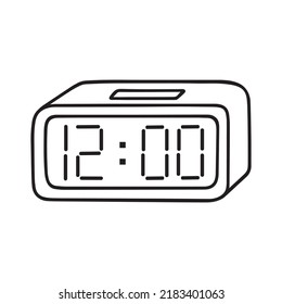 Hand drawn electronic alarm clock doodle. Digital Watch in sketch style. Vector illustration isolated on white background.