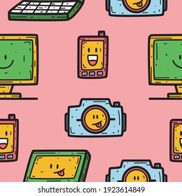 diseño de patrones sin fisuras de caricatura electrónica dibujado a mano