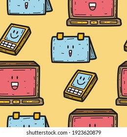 diseño de patrones sin fisuras de caricatura electrónica dibujado a mano