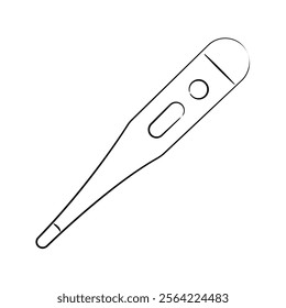 Hand drawn Electronic Thermometer with screen. Pencil drawing of temperature measuring Device from hospital isolated on white background. Sketch of doctor equipment. Line vector illustration