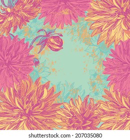 Hand drawn elegance  dahlia flowers background.  All objects are conveniently grouped on different layers and are easily editable.