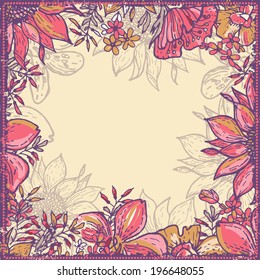 Hand  drawn  elegance tender old floral card. All objects are conveniently grouped and are easily editable.