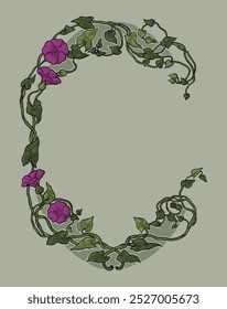 Hand drawn elegant art nouveau decorative botanical floral border