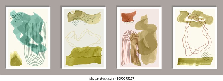 Juego de vectores de banners elegantes dibujados a mano. Acuarela oscila fondo. Impresiones de estilo de los años 20. Plantillas de carteles de la oficina juvenil. Elementos Doodle.
