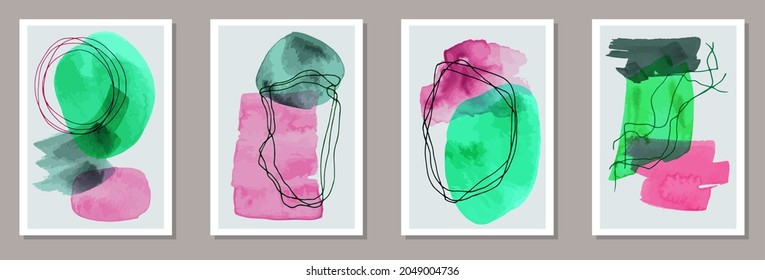 Hand drawn elegant banners vector collection. Watercolor splats collage. 60s style prints. Youth house decor templates. Brush stroke elements.