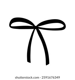 Hand drawn elegant bow made of thin ribbon, simple knot. Coquette Aesthetic style. Wedding celebration, holiday, party decoration, gift, present concept. Trendy vector illustration.