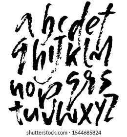 Hand drawn elegant calligraphy font. Modern brush lettering. Grunge style alphabet. Vector illustration.