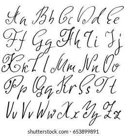 Hand drawn elegant calligraphy font. Modern brush lettering. Grunge style alphabet. Vector illustration.