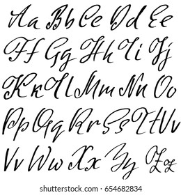 Hand drawn elegant calligraphy font. Modern brush lettering. Grunge style alphabet. Vector illustration