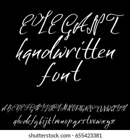 Hand drawn elegant calligraphy font. Modern brush lettering. Grunge style alphabet. Vector illustration