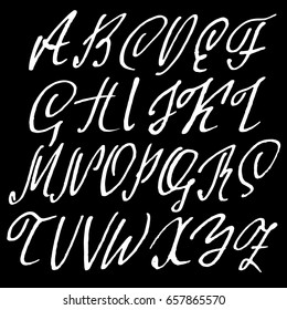 Hand drawn elegant calligraphy font. Modern brush lettering. Grunge style alphabet. Vector illustration