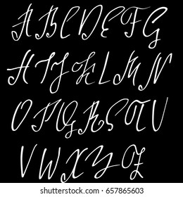 Hand drawn elegant calligraphy font. Modern brush lettering. Grunge style alphabet. Vector illustration