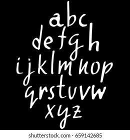 Hand drawn elegant calligraphy font. Modern brush lettering. Grunge style alphabet. Vector illustration