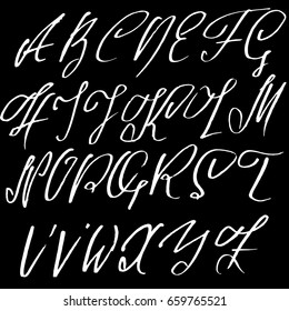 Hand drawn elegant calligraphy font. Modern brush lettering. Grunge style alphabet. Vector illustration