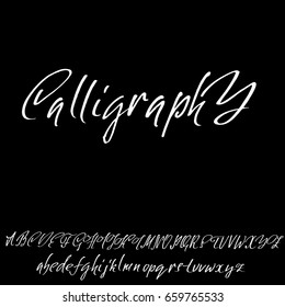 Hand drawn elegant calligraphy font. Modern brush lettering. Grunge style alphabet. Vector illustration