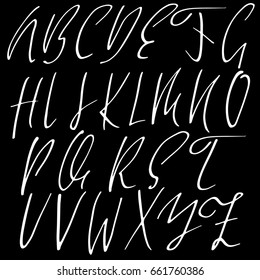Hand drawn elegant calligraphy font. Modern brush lettering. Grunge style alphabet. Vector illustration.