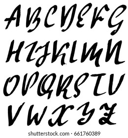 Hand drawn elegant calligraphy font. Modern brush lettering. Grunge style alphabet. Vector illustration.