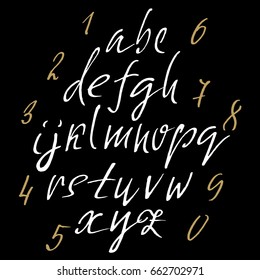 Hand drawn elegant calligraphy font. Modern brush lettering. Grunge style alphabet. Vector illustration.
