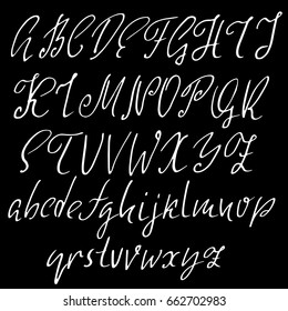 Hand drawn elegant calligraphy font. Modern brush lettering. Grunge style alphabet. Vector illustration.