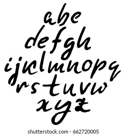 Hand drawn elegant calligraphy font. Modern brush lettering. Grunge style alphabet. Vector illustration.
