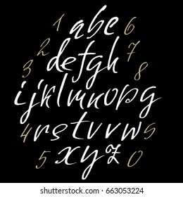 Hand drawn elegant calligraphy font. Modern brush lettering. Grunge style alphabet. Vector illustration.