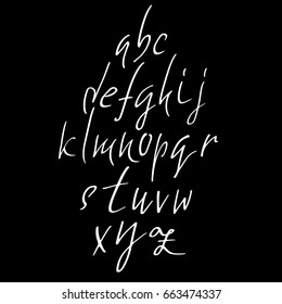 Hand drawn elegant calligraphy font. Modern brush lettering. Grunge style alphabet. Vector illustration.
