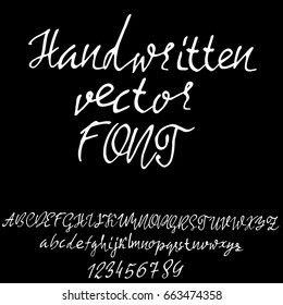 Hand drawn elegant calligraphy font. Modern brush lettering. Grunge style alphabet. Vector illustration.