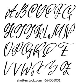 Hand drawn elegant calligraphy font. Modern brush lettering. Grunge style alphabet. Vector illustration.