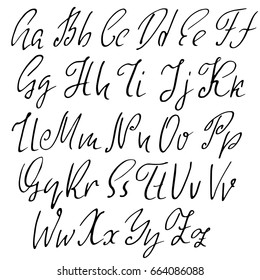 Hand drawn elegant calligraphy font. Modern brush lettering. Grunge style alphabet. Vector illustration.