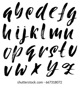 Hand drawn elegant calligraphy font. Modern brush lettering. Grunge style alphabet. Vector illustration.