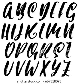 Hand drawn elegant calligraphy font. Modern brush lettering. Grunge style alphabet. Vector illustration.