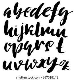Hand drawn elegant calligraphy font. Modern brush lettering. Grunge style alphabet. Vector illustration.