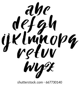 Hand drawn elegant calligraphy font. Modern brush lettering. Grunge style alphabet. Vector illustration.