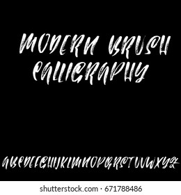 Hand drawn elegant calligraphy font. Modern brush lettering. Grunge style alphabet. Vector illustration.