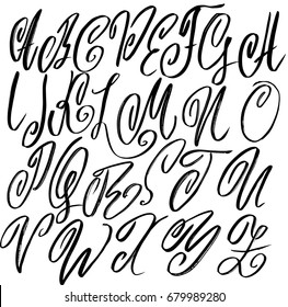 Hand drawn elegant calligraphy font. Modern brush lettering. Grunge style alphabet. Vector illustration.