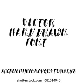 Hand drawn elegant calligraphy font. Modern brush lettering. Grunge style alphabet. Vector illustration.