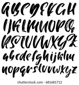 Hand drawn elegant calligraphy font. Modern brush lettering. Grunge style alphabet. Vector illustration.